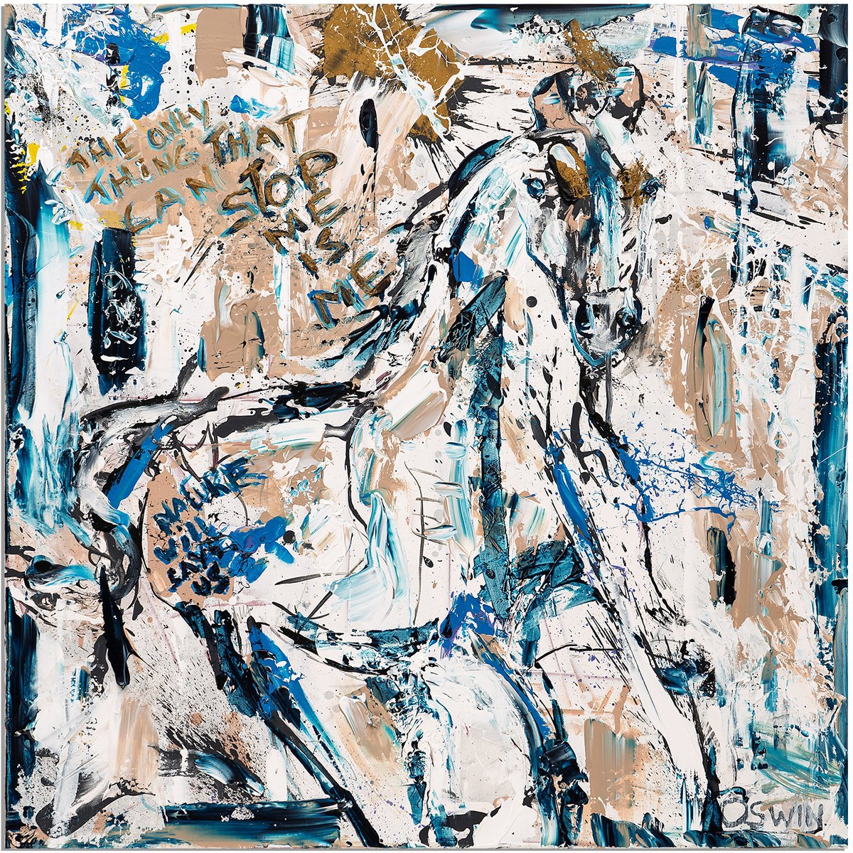 Expressive Animal Acrylic Painting By Oswin Gesselli, 31 X 31", The Only Thing That Can Stop.., Original Artwork