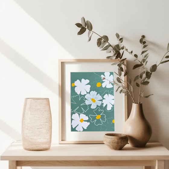 White Paper Cut Flower Print