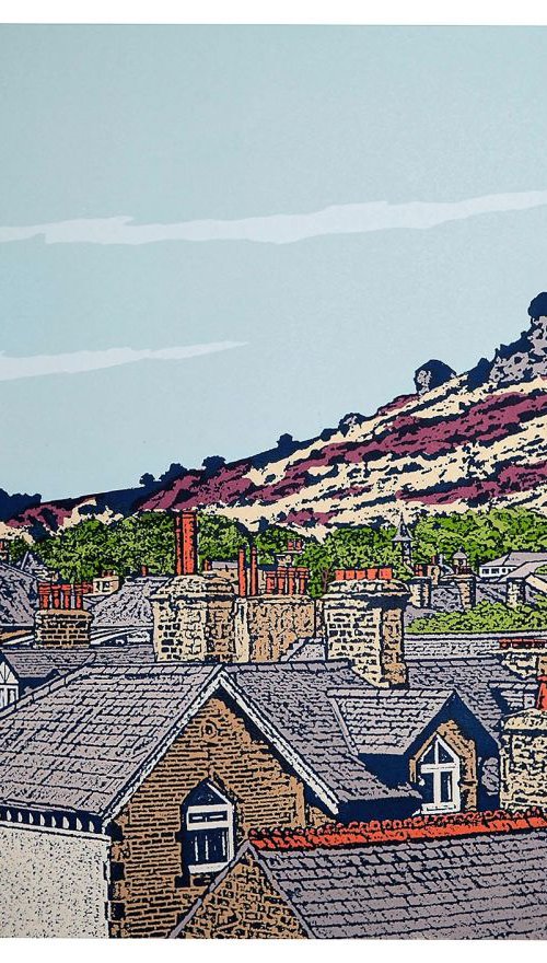 Ilkley rooftops to Cow and Calf   - ( Navy) by Talia Russell