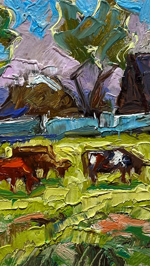 Cows on a green field by Kalenyuk Alex