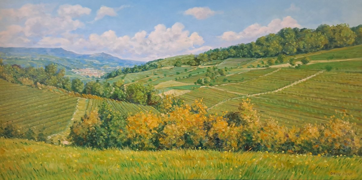 Impressionistic Landscape Oil Painting By Claudio Ciardi, 47 X 24, Langhe Landscape, Original Artwork