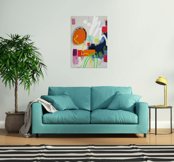 Sunset Silhouette - Giclée print on canvas, bright orange and indigo