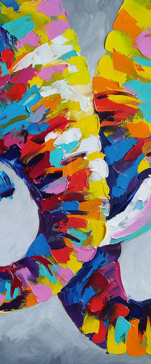 Mother's warmth - elephants, mother, elephant, mother's love, Africa, love, animals, gift for mother, oil painting, Impressionism, palette knife, gift. by Anastasia Kozorez