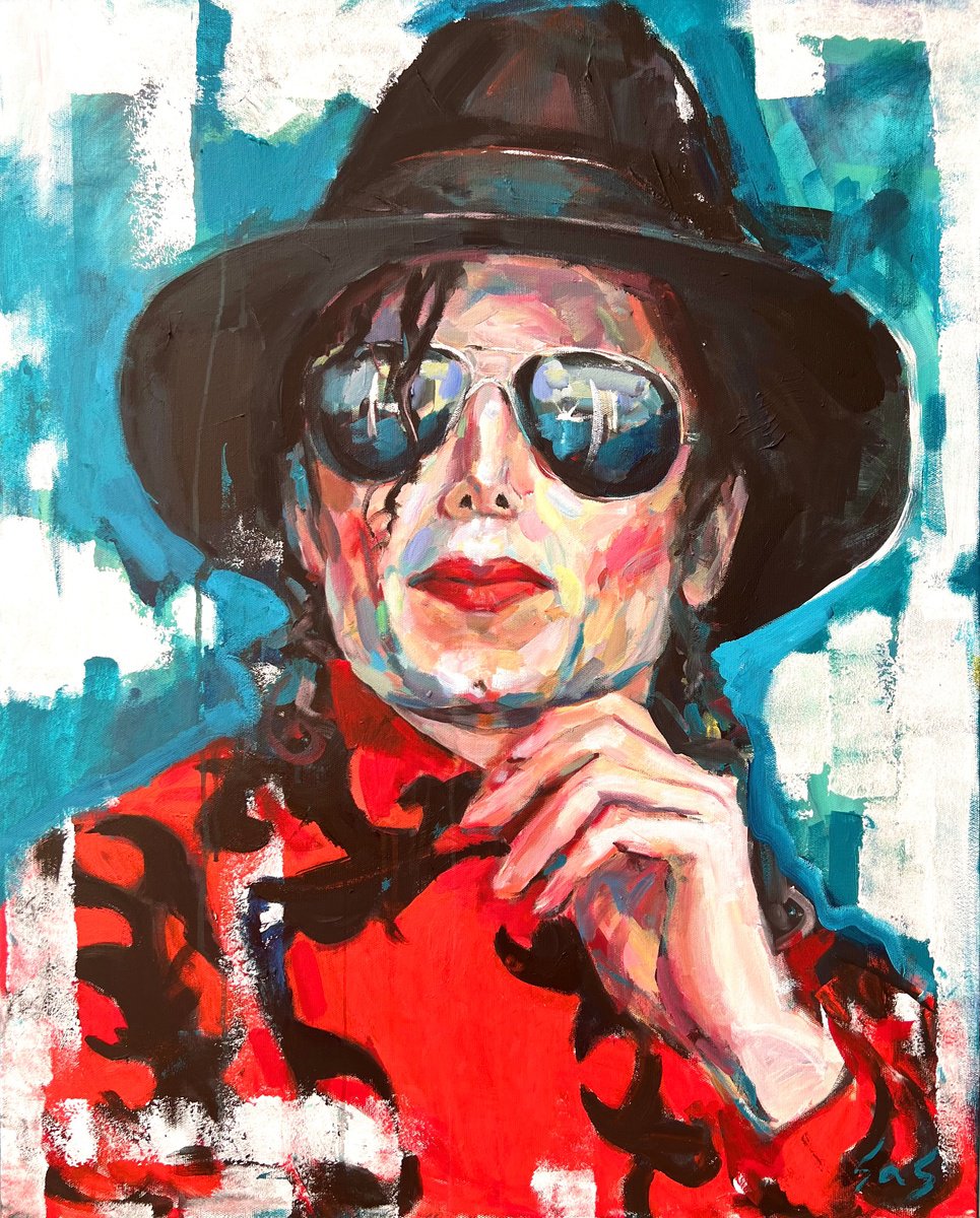 Expressive Portrait Acrylic Painting By Liubou Sas, 31 X 39", Portrait Of Michael Jackson, Original Artwork