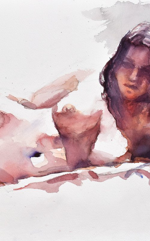 Nude in shadow by Goran Žigolić Watercolors