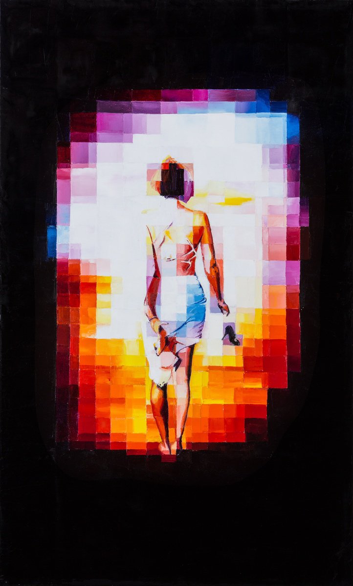 Expressive Portrait Oil Painting By Assunta Cassa, 24 X 39, Light In The Darkenss, Original Artwork