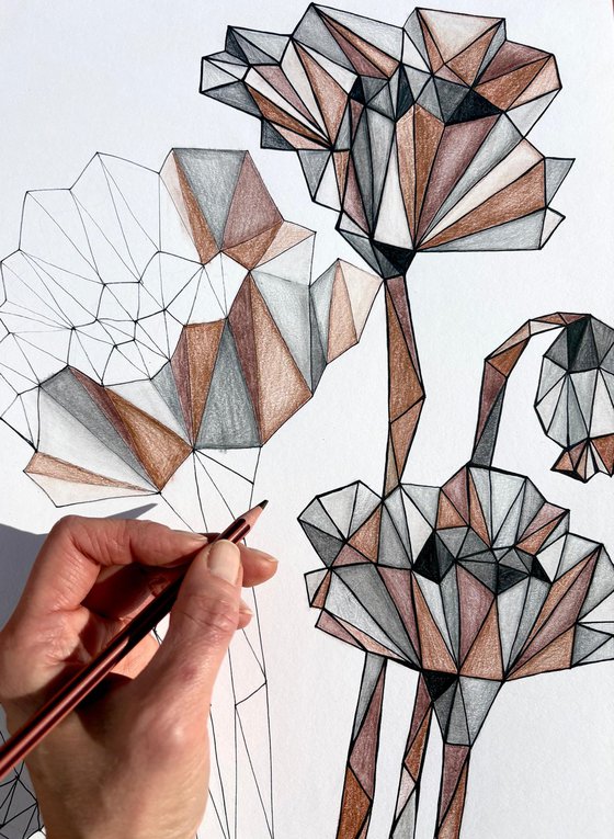 TERRACOTTA POPPIES IN STAINED GLASS LIGHT