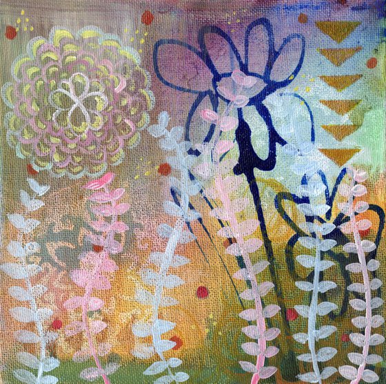Abstract Garden 7 - Contemporary Abstract Painting with Inky Flower and Mandala