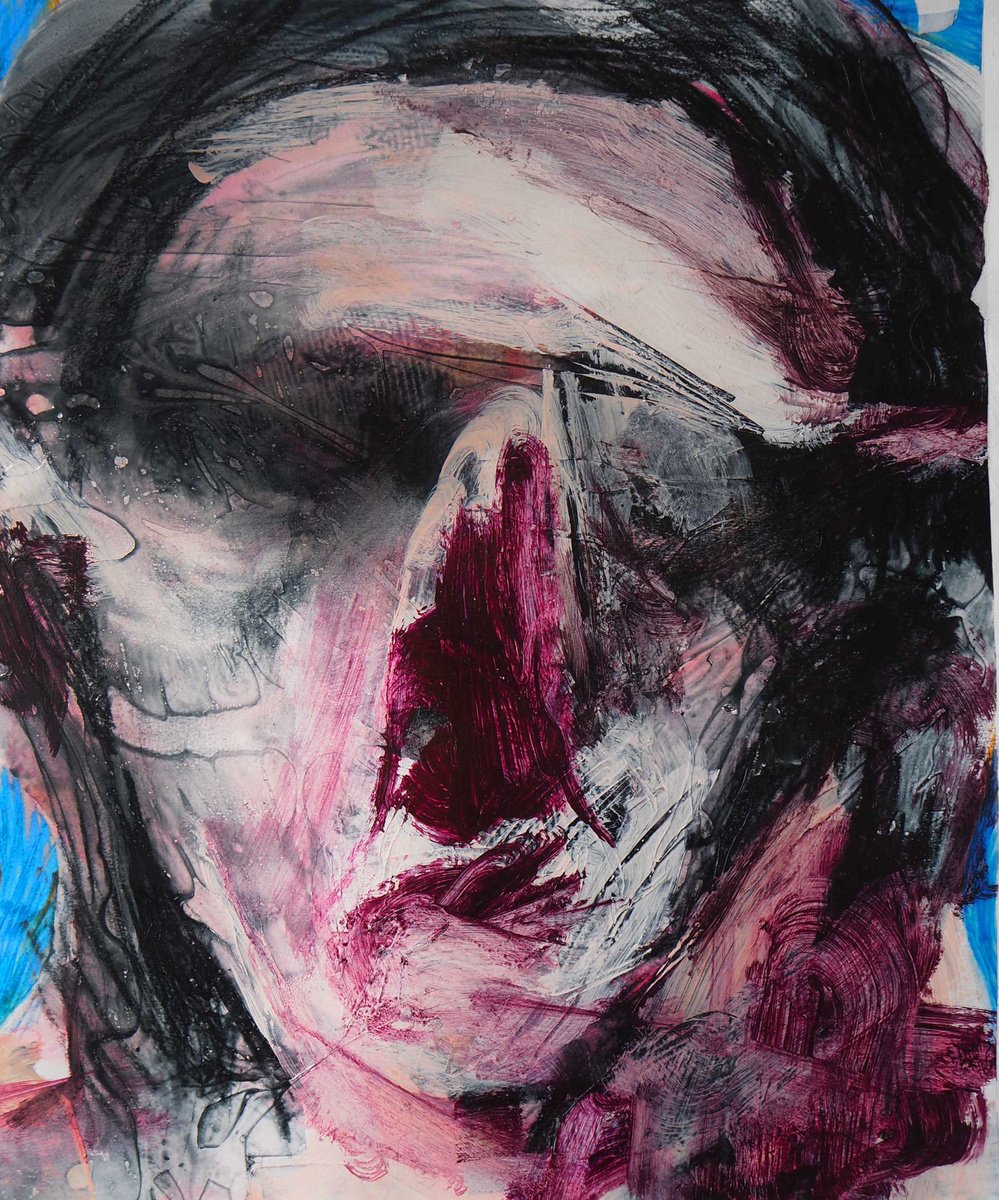 Expressive Portrait Acrylic Painting By Cynthia Gregorova, 20 X 25, Just Imagine Iii, Original Artwork