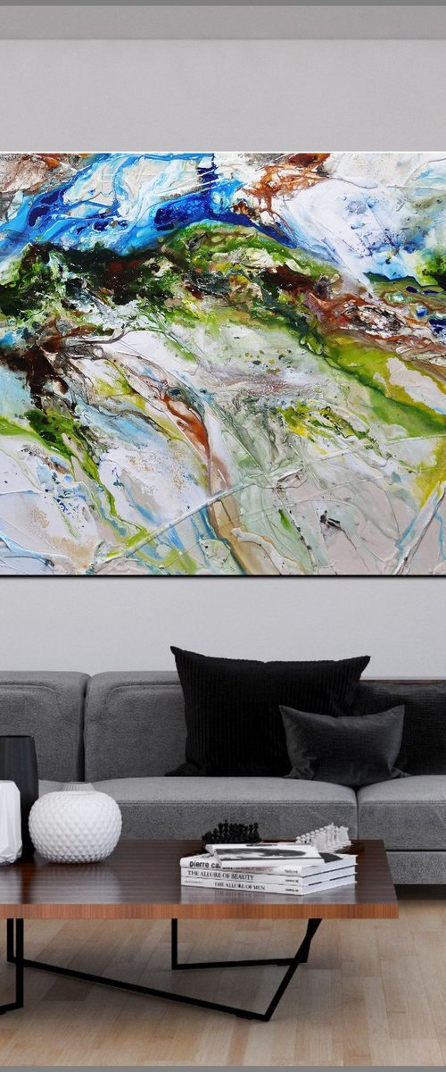 The Naturalist 240cm x 120cm Blue White Green Abstract Art by Franko