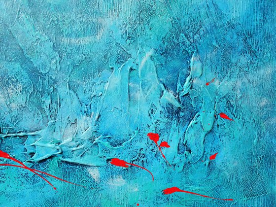 CARIBBEAN SEA. Teal, Blue, Aqua Contemporary Abstract Seascape, Ocean Waves Painting. Modern Textured Art
