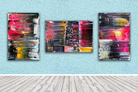 "Ensemble" - Save As A Series - Original PMS Abstract Acrylic Painting Triptych On Canvas - 84" x 36"