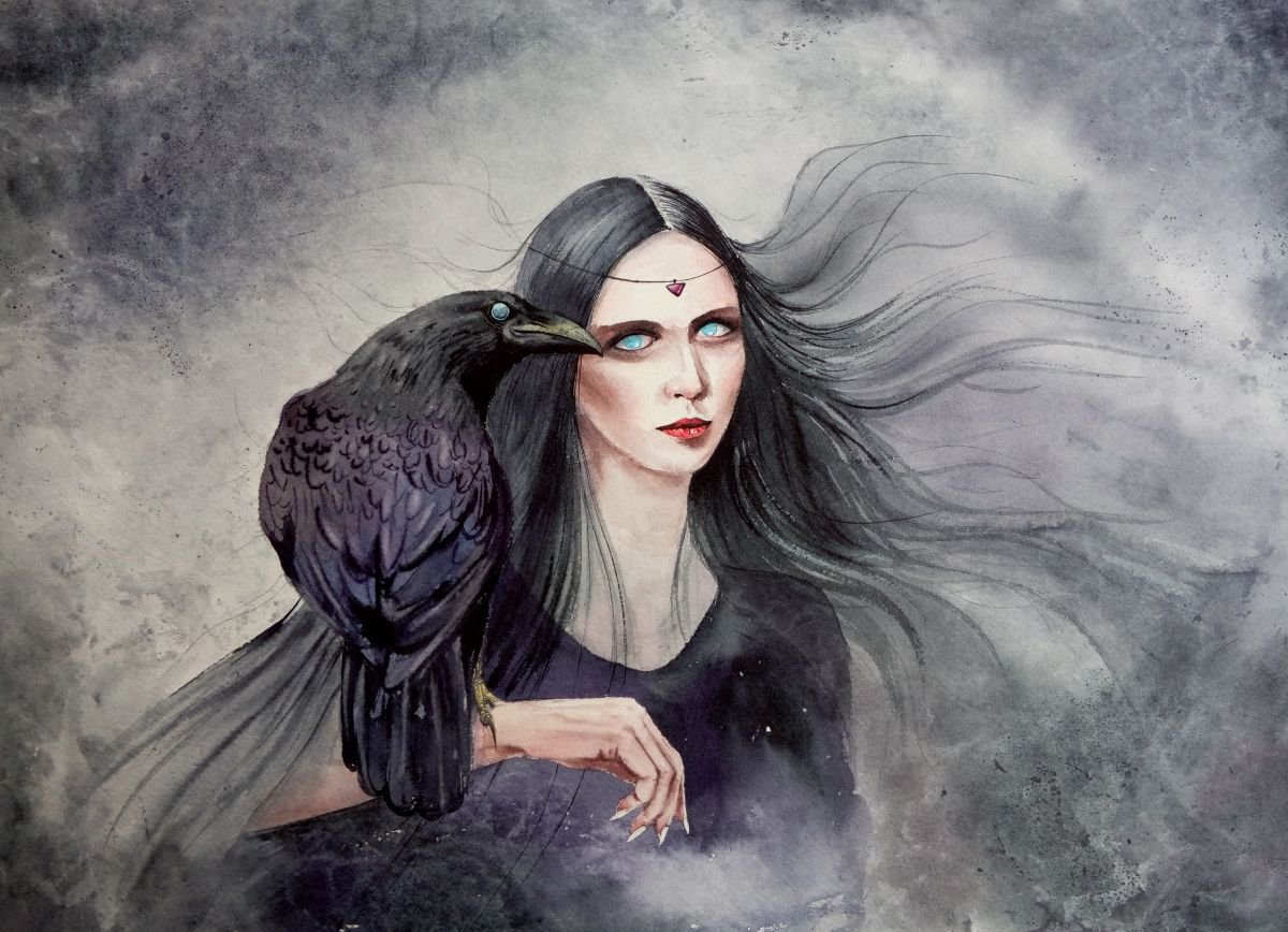 Raven Witch - Halloween by Olga Beliaeva Watercolour