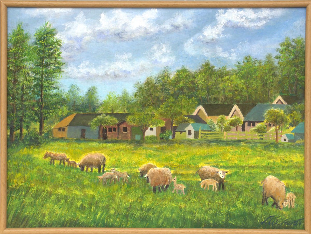 Impressionistic Landscape Oil Painting By Ludmilla Ukrow, 16 X 12", Countryside With Sheep, Original Artwork