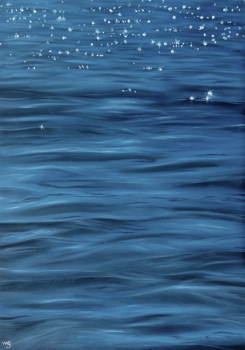 Photorealistic Landscape Oil Painting By Sarah Vms Art, 20 X 28", Sparkly Water, Original Artwork