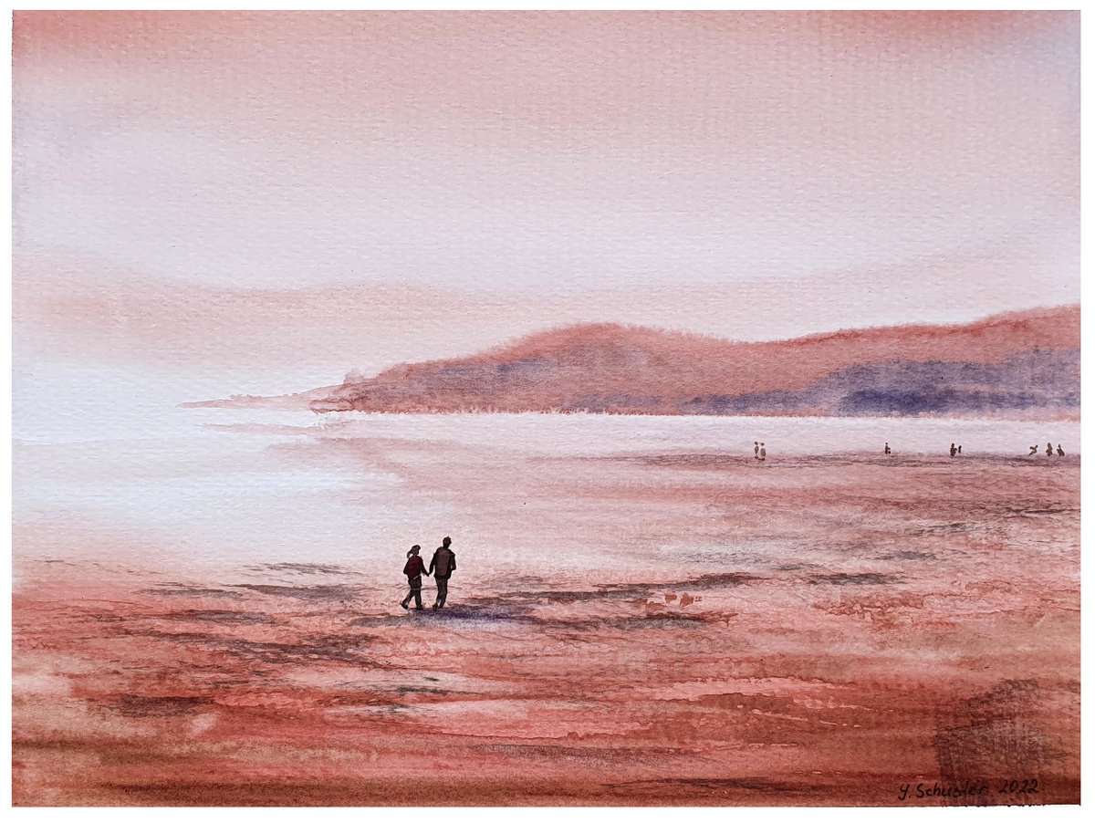 Impressionistic Landscape Watercolour By Yulia Schuster, 12 X 9", Evening Walk, Original Artwork