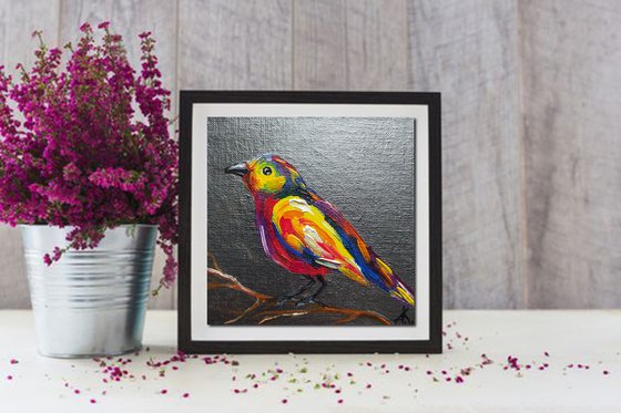 Colored bird - oil painting, bird, birds oil painting, painting on canvas, gift, parrots, bird art, art bird, animals oil painting