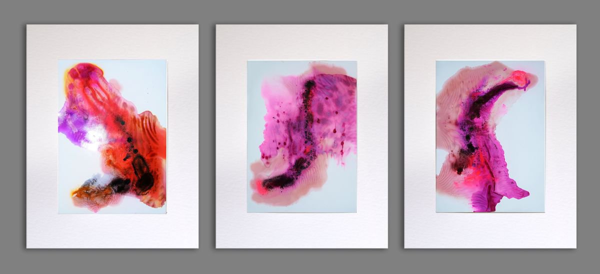 3 Abstracts / Triptych / FREE SHIPPING by Anna Sidi-Yacoub