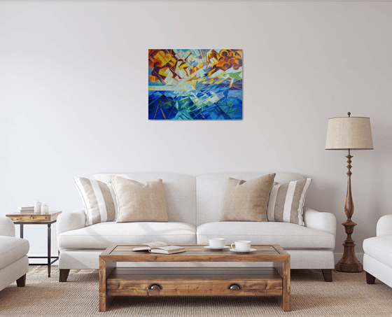 Seascape (60x80cm, cubism, oil painting, ready to hang)