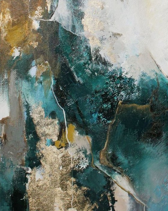 "Cyclone 2" Emerald green golg abstract art