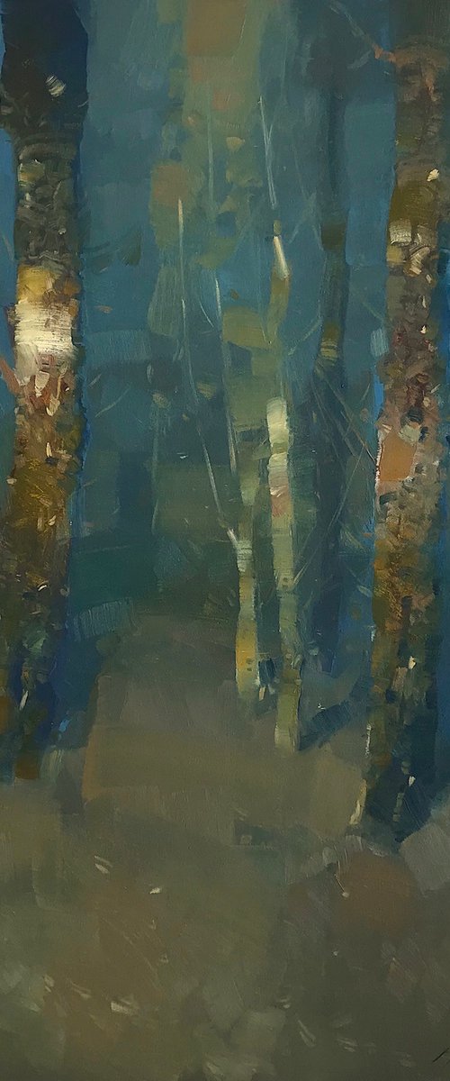 Light in Forest, Original oil painting, Handmade artwork, One of a kind by Vahe Yeremyan