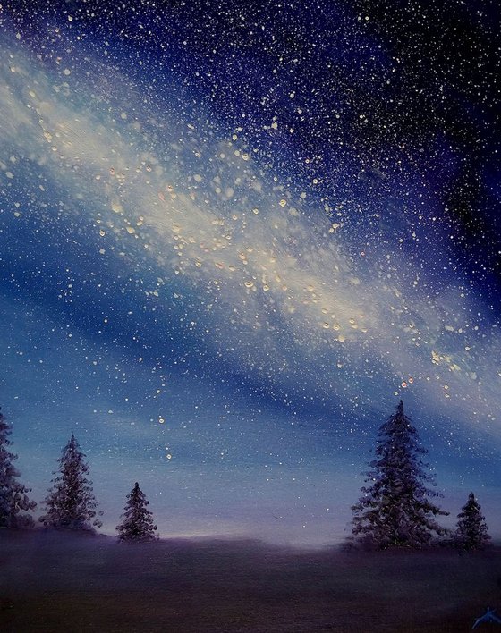 Milky Way, Landscape painting of on canvas, Milky way oil painting, Night sky, realism, night sky, starry sky oil