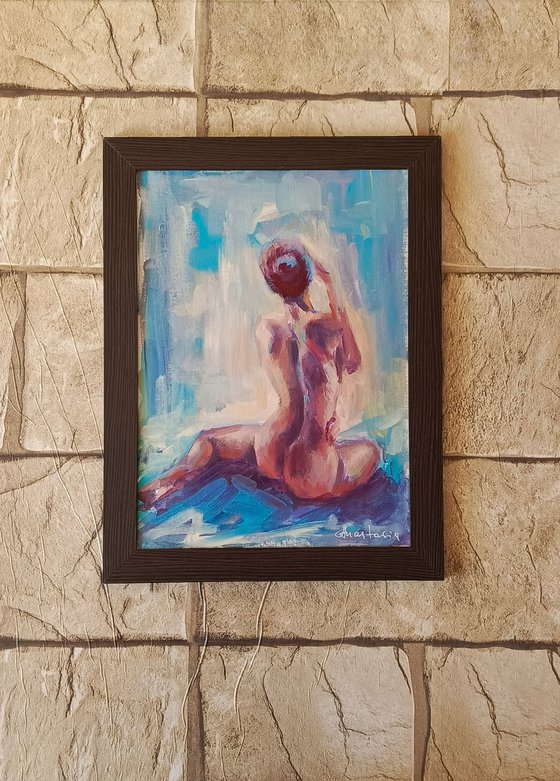 Erotic art expressive acrylic painting of naked woman