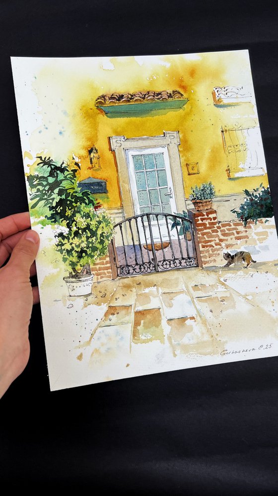 Spanish Courtyard with Cat