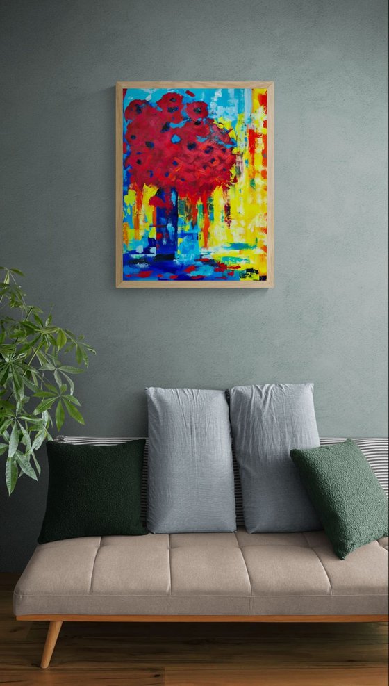 Crimson Bouquet in Blue