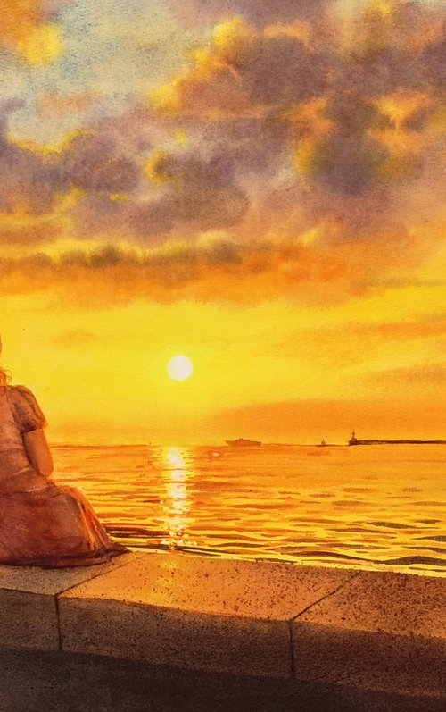 Girl by the Sea by Olga Beliaeva Watercolour