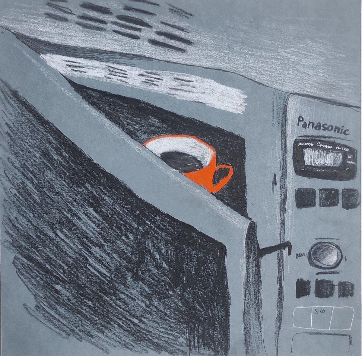Orange mug in the microwave by Natasha Voronchikhina