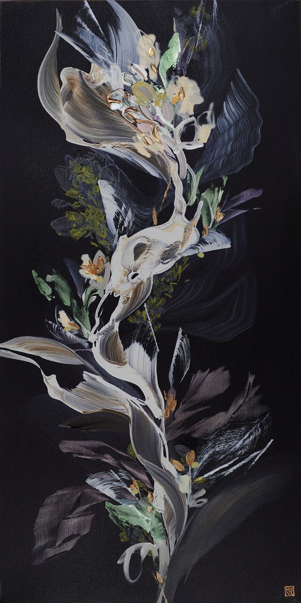 Abstract Acrylic Painting By Novi Lim, 48 X 24", The Spectral Bouquet, Original Artwork