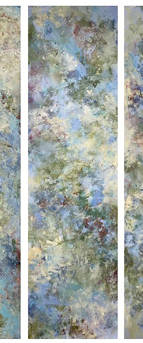 Whisperes of green triptych by Miri Baruch