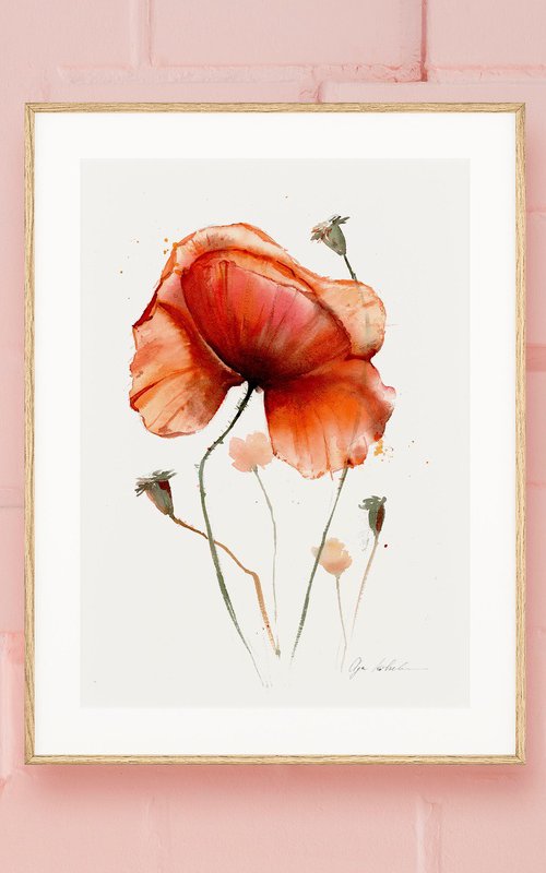 Watercolor abstract poppy by Olga Koelsch