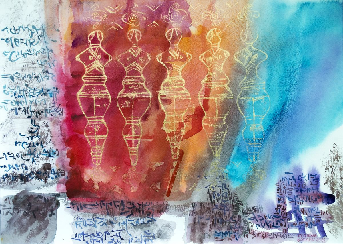 Expressive Abstract Painting By Florina Breazu, 22 X 17, Stars Gate Ii, Original Artwork