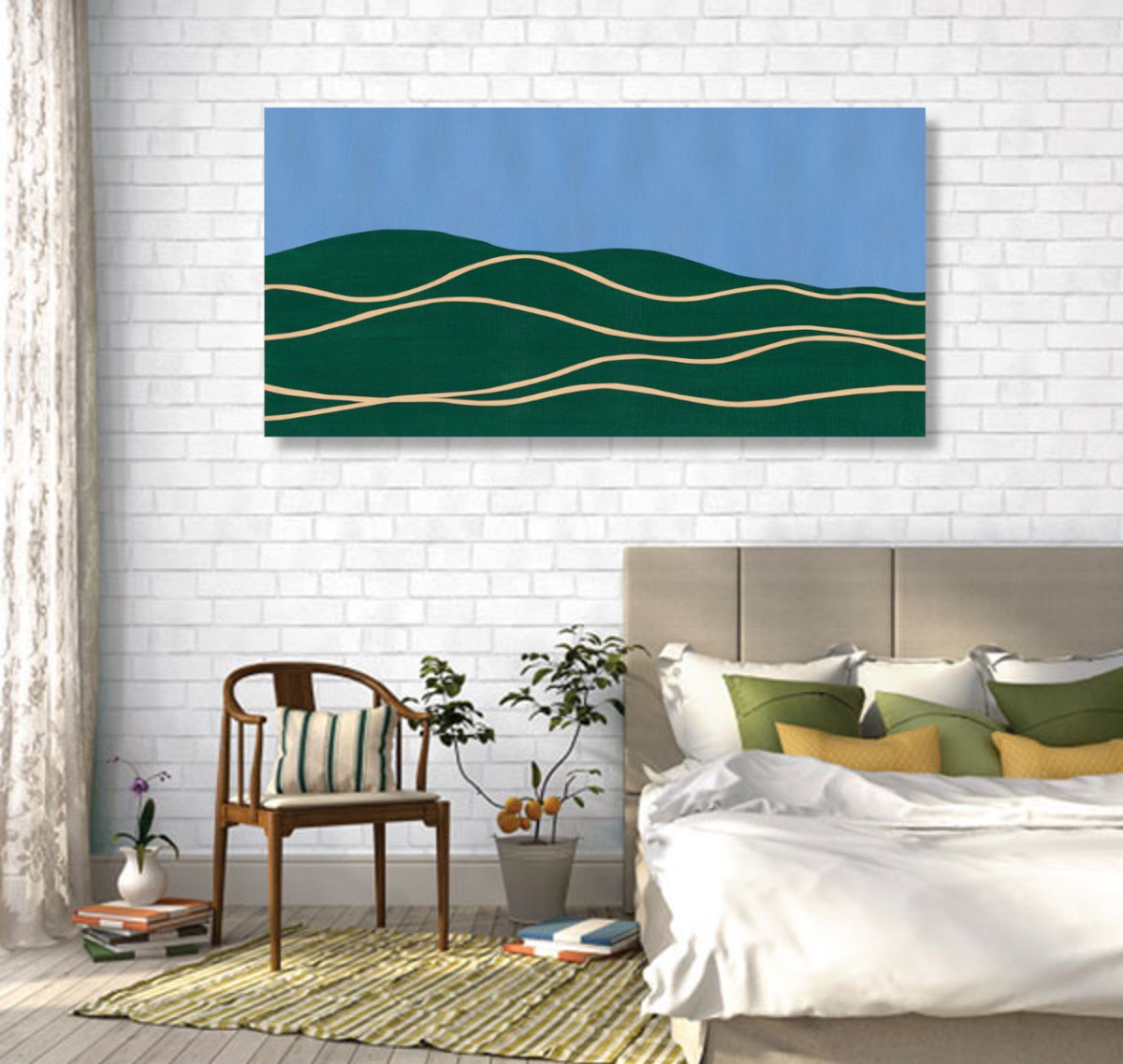 Abstract Landscape Acrylic Painting By Marina Krylova, 39 X 20", Abstract Landscape #42, Original Artwork