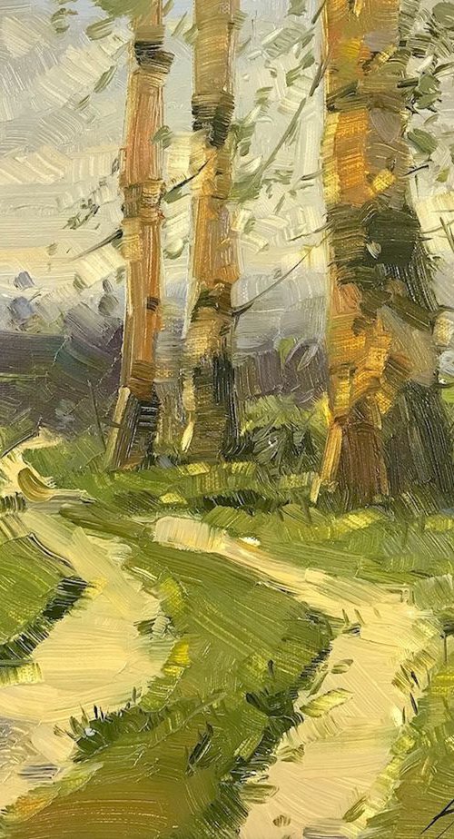 Birches in Cobalt, Landscape, Original oil painting, One of a kind Signed by Vahe Yeremyan