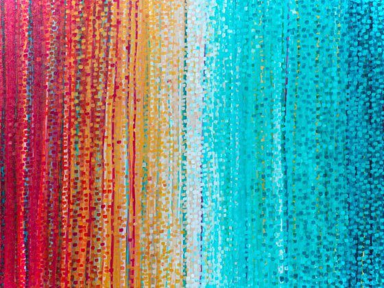 In The Sun - Orange & Teal Abstract Impressionist Painting by Louise Mead