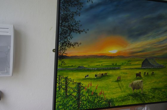 Sunset over the feilds of gwynedd  92cm x 122cm