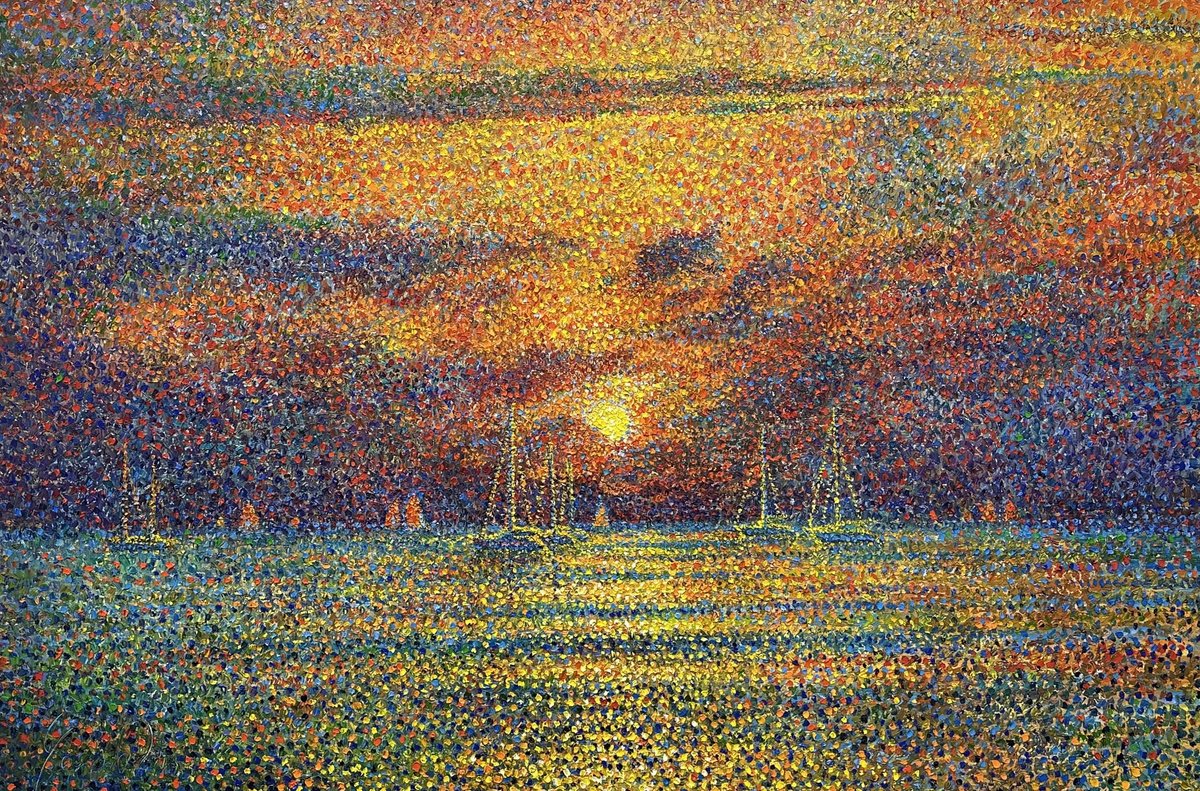 Impressionistic Landscape Oil Painting By Andrii Chebotaru, 71 X 47, Golden Sunset Of Monaco, Original Artwork