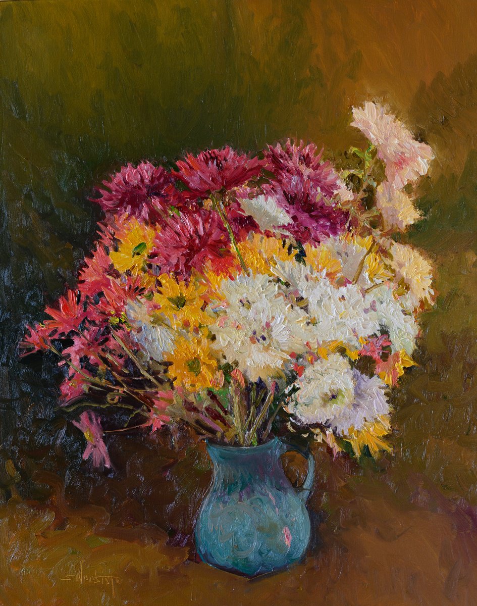Chrysanthemums In A Vase By Suren Nersisyan, 24 X 30, Artwork For Sale On Artfinder