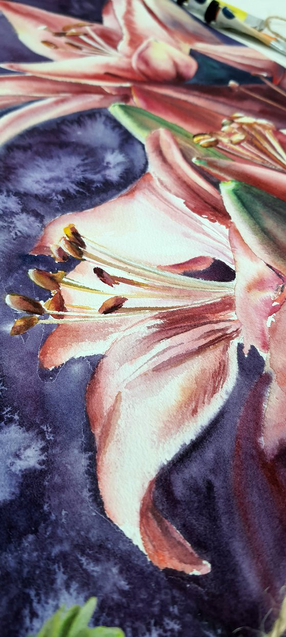 ORIGINAL Lily Flowers in Watercolor - Botanical Art - Floral Painting