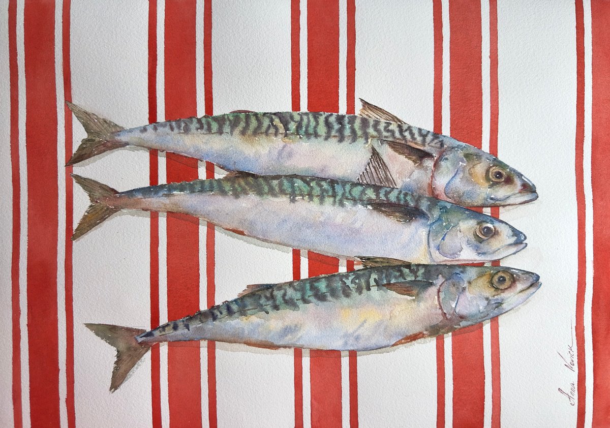 Mackerel on Red by Anna Novick