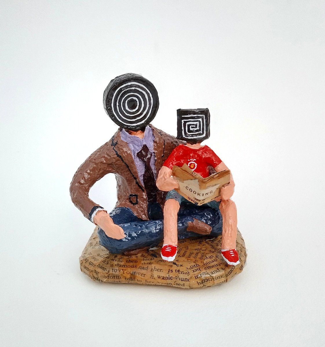 Impressionistic Abstract Sculpture By Shweta Mahajan, 4 X 5", Enchanted Readers, Original Artwork