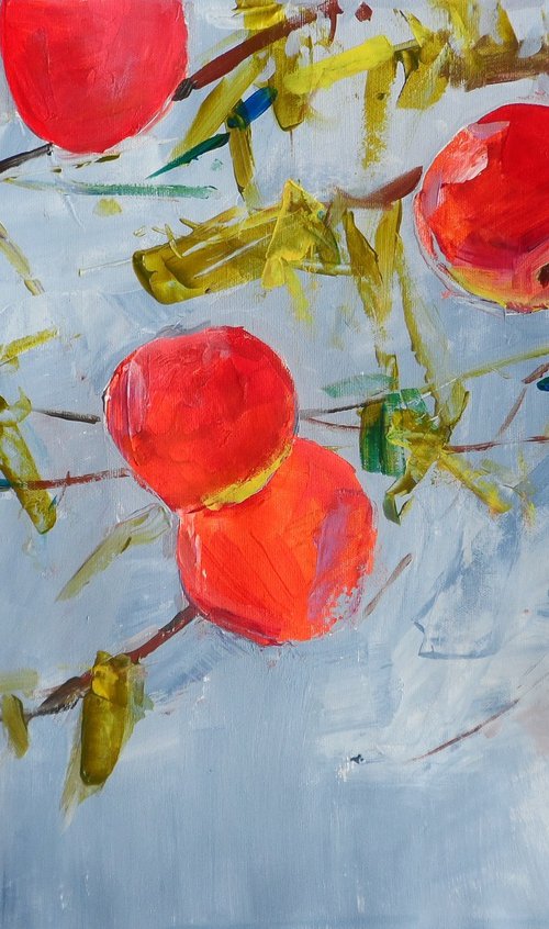 Apples Painting Acrylic Art Fruit Original Red Modern Art Decor by Yehor Dulin