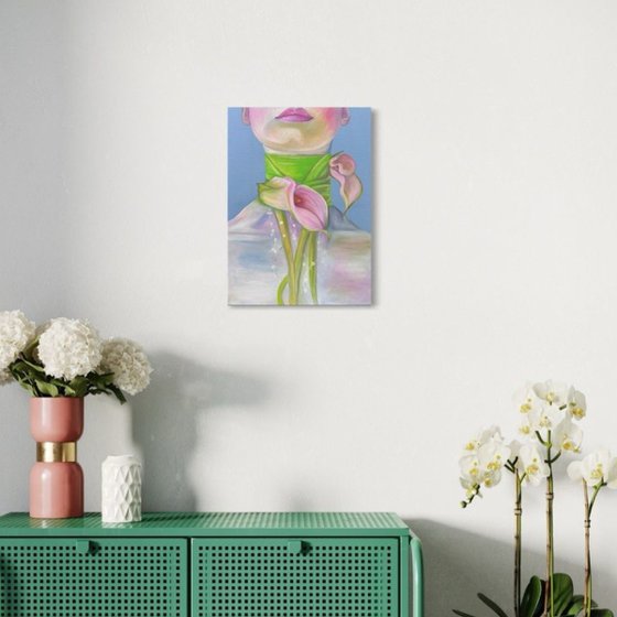 With calla lilies