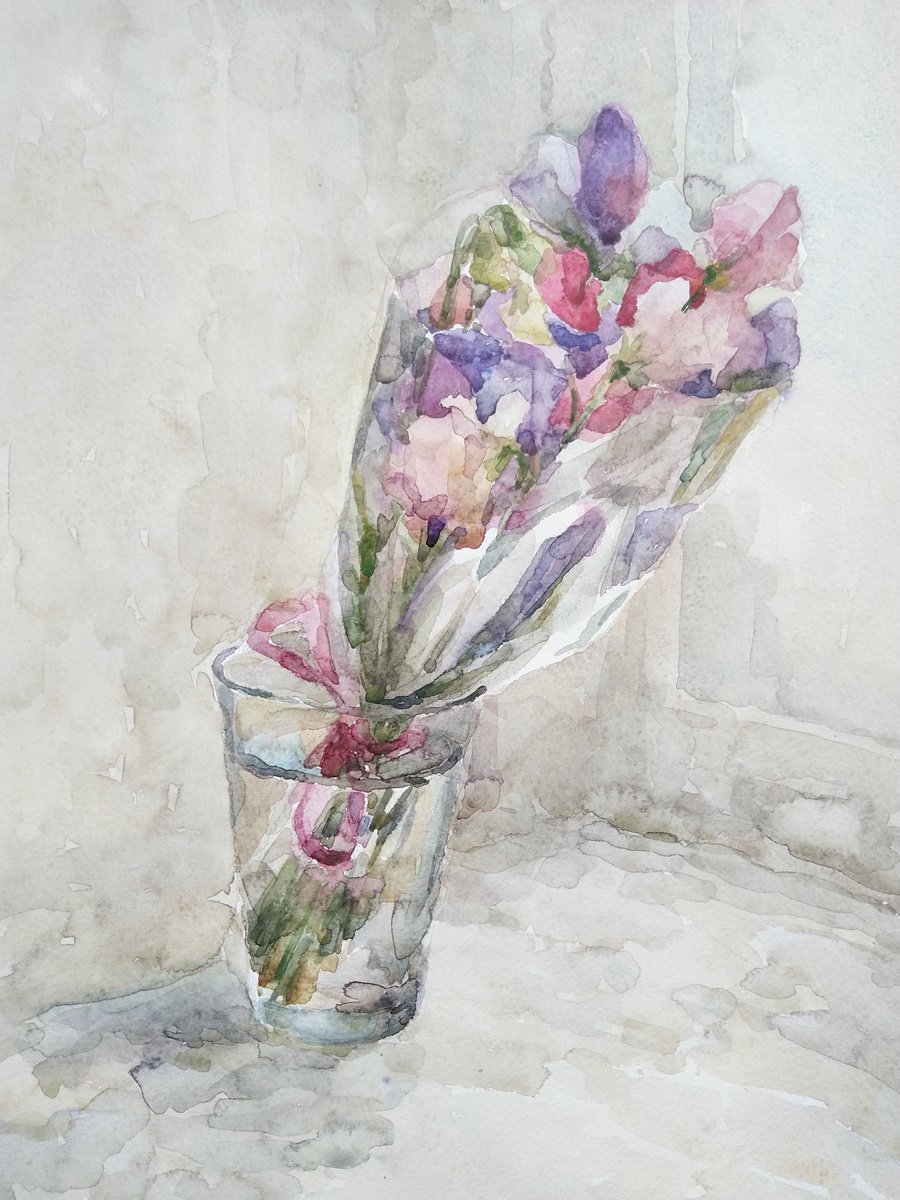 Impressionistic Still Life Drawing By Elena Klyan, 11 X 17, Bouquet - Gift. Original, Original Artwork