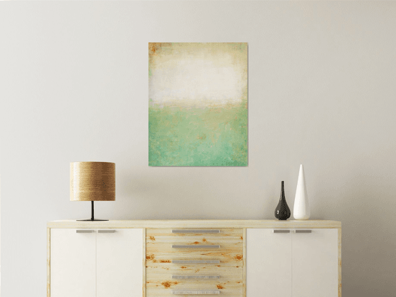 Soft Green Field 220608, green and white abstract color field painting.