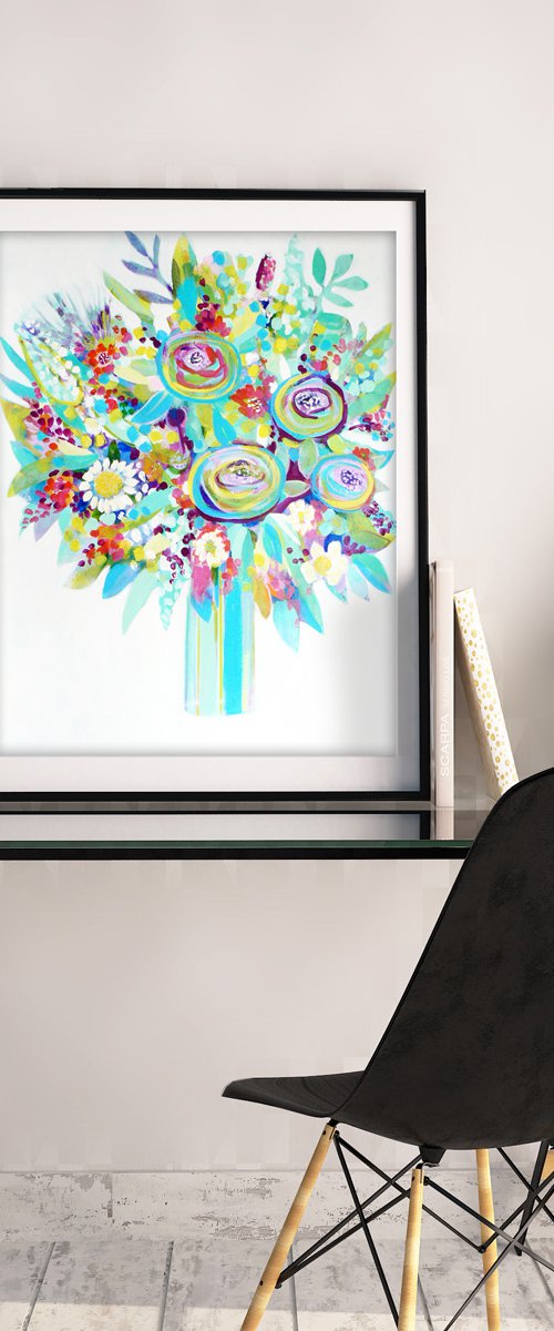 Vase of flowers #2 (semi abstract colourful floral / flower painting) by Carolynne Coulson