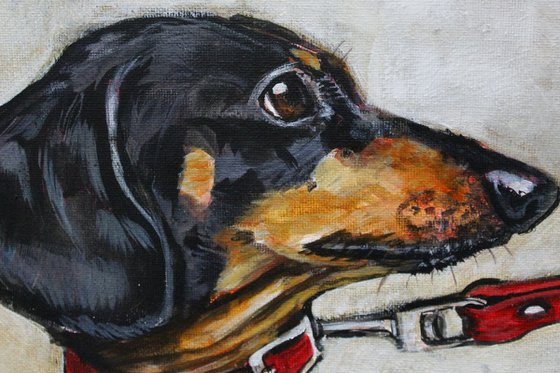 Dachshund painting called A Battle Of Wills